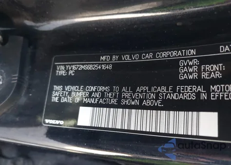 2011 Volvo S40 T5 R-Design из США, поврежденный, VIN YV1672MS6B2541648